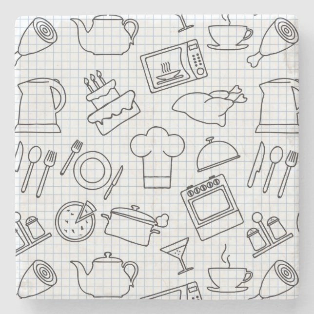 Küchen-Muster 4 Steinuntersetzer (Vorderseite)