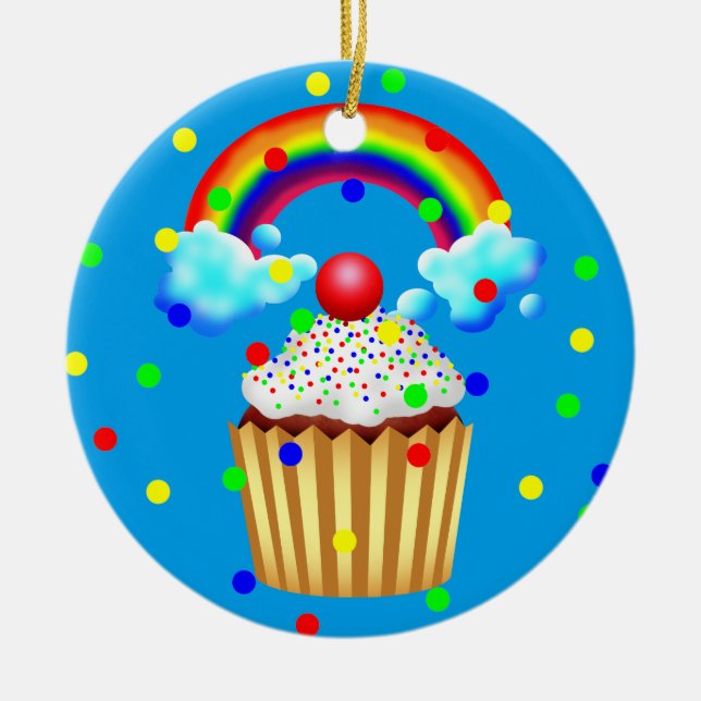 Kuchen-Party mit Regenbogen u. besprüht Keramikornament (Vorne)
