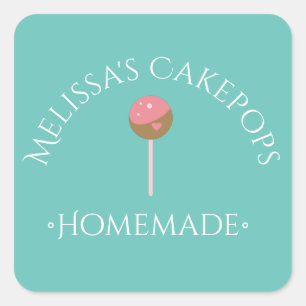 Kuchen-Pops-Logo-Aufkleber Selbstgebackene Bäckere Quadratischer Aufkleber