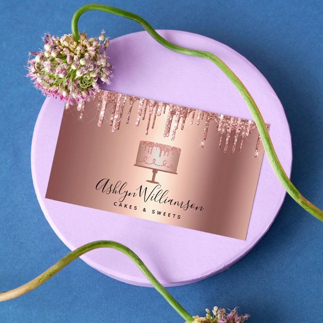 Kuchen Rose Gold Kupfer Glitzer Tropfen Konditorei Visitenkarte (Von Creator hochgeladen)