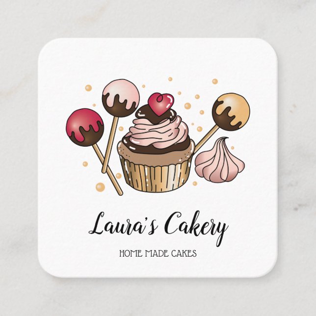 Kuchen & Süßigkeiten Cupcake Zuhause Bäckerei Trop Quadratische Visitenkarte (Vorderseite)