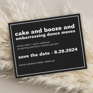 Kuchen und Alkohol Lustige Hochzeitseinladung mit Save The Date