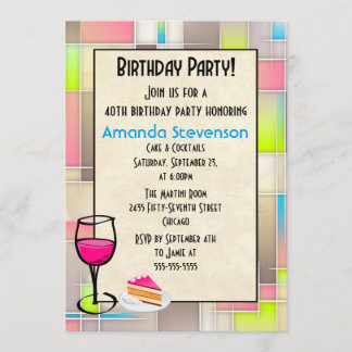 Kuchen und Cocktails Geometrisches Design Geburtst Einladung