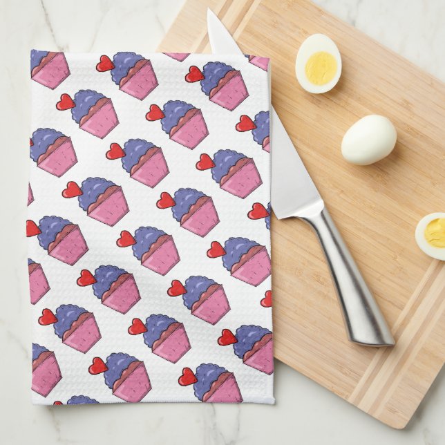 Kuchen und Herzen Geschirrtuch (Viertel Falte)