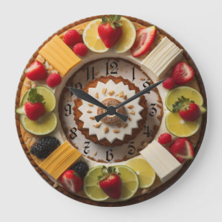 Kuchen und Obst Große Wanduhr