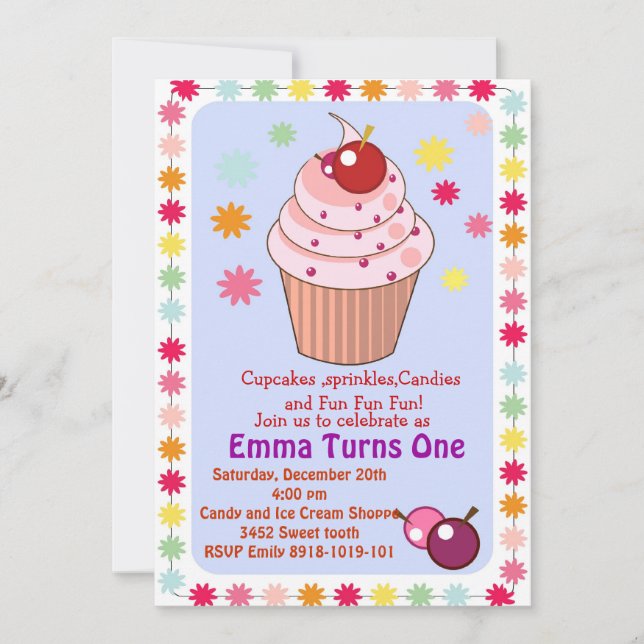 Kuchen und Sprinklen Geburtstagsfeier Einladung (Vorderseite)