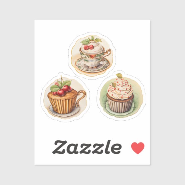 Kuchen und Tassen 2 Aufkleber (Blatt)