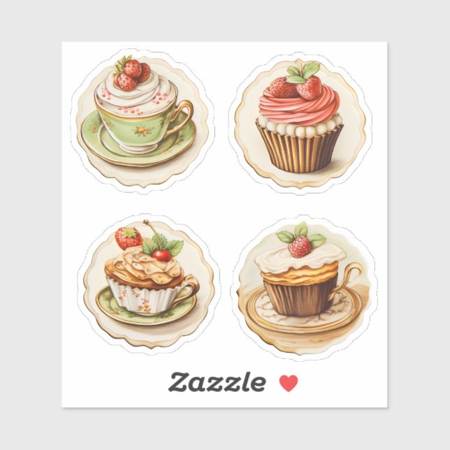 Kuchen und Tassen 3 Aufkleber (Blatt)