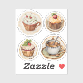 Kuchen und Tassen 4 Aufkleber