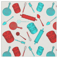 Küchen-Utensidmuster - Rot und Aqua auf Weiß