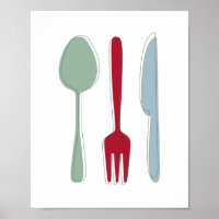 Küchen Utensils Bunte Silhouetten Mitte des Jahrhu