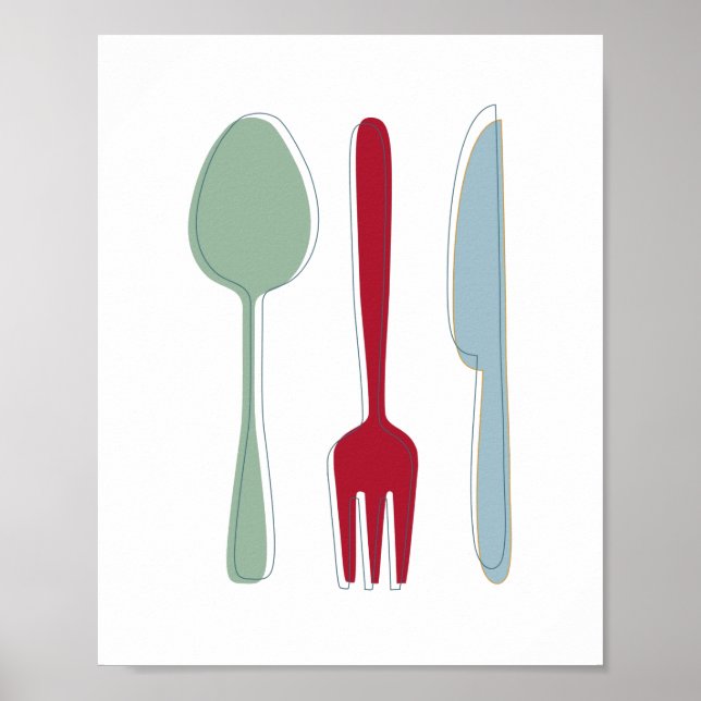 Küchen Utensils Bunte Silhouetten Mitte des Jahrhu Poster (Vorne)
