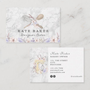 Kuchenbacken Marmor Floral Wasserfarbe Visitenkart Visitenkarte