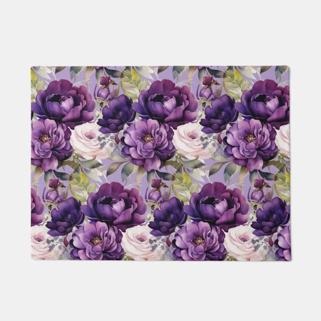 Küchenbodenmatte - Lila Peonies Fußmatte (Vorderseite)