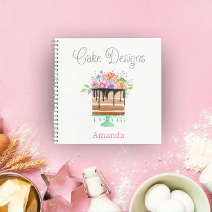 Kuchendesigns Wasserfarben-Blumen-Kuchendesigns Notizbuch