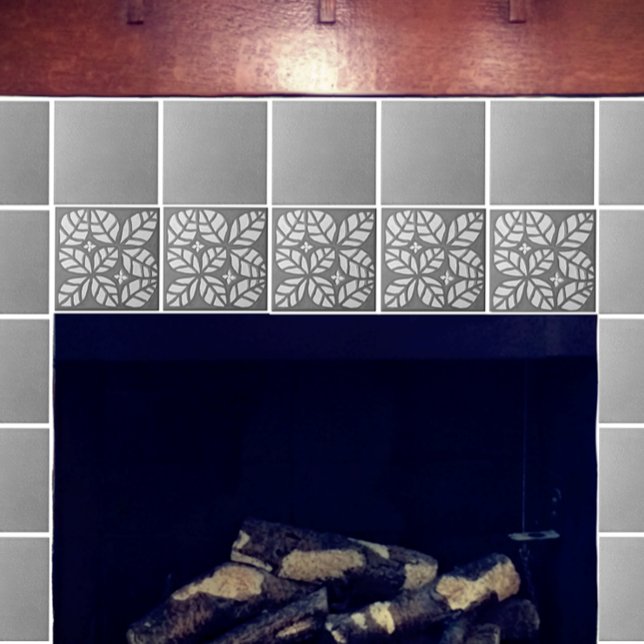 Küchenfliesen, graues und weißes Ovatblatt Fliese (Gray and white Ovate tile with gray speckled. Shown on a fireplace.)