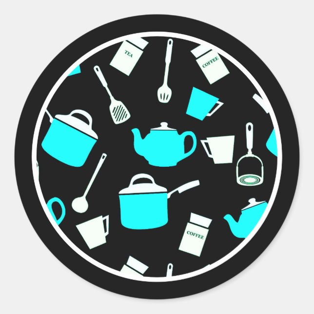 Küchengeschirr und Geschirr Runder Aufkleber (Vorderseite)