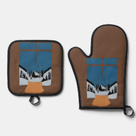 Küchenhandschuh-Set mit Schneekugel-Manique Ofenhandschuh & Topflappen-Set