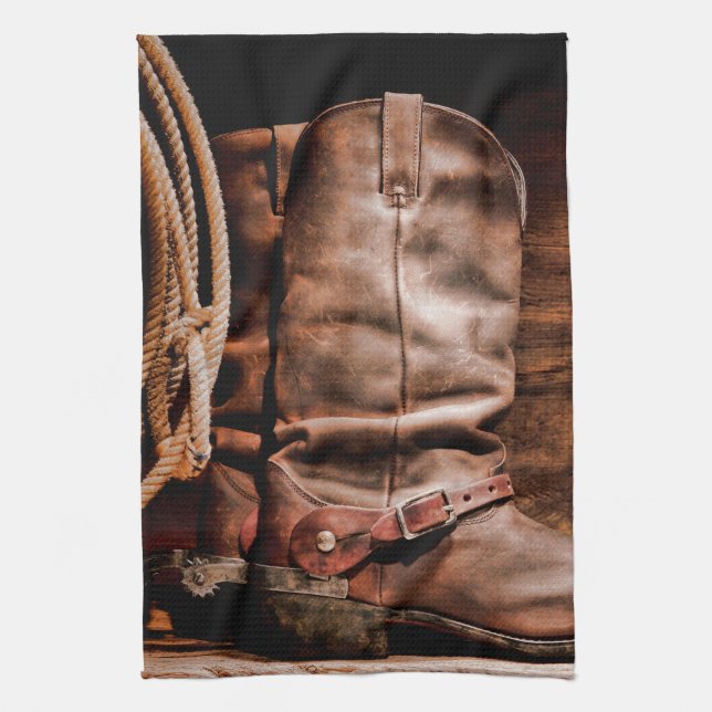 Küchenhandtuch Cowboy Boots Barn Wood Rustikaler C Geschirrtuch (Vertikal)