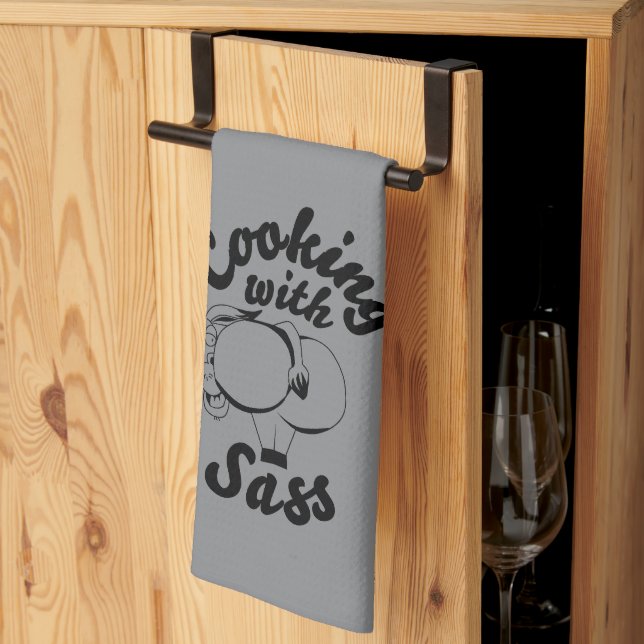 Küchenhandtuch dunkelgrau mit Sass beim Kochen Geschirrtuch (Drittel gefaltet)