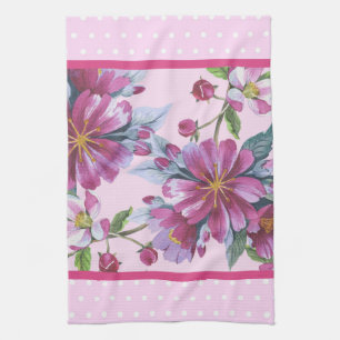 Küchenhandtuch mit Apfelblüten und rosa Tupfen Geschirrtuch