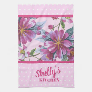 Küchenhandtuch mit Apfelblüten und rosa Tupfen Geschirrtuch