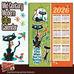 Küchenhandtuch mit Kalender Katzen im Mid-Century Geschirrtuch