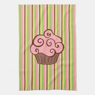 Küchenhandtuch mit rosa gestreiftem Cupcake-Motiv Geschirrtuch
