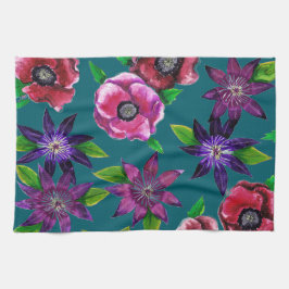 Küchenhandtuch mit Wasserfarben-Anemonen und Waldr Geschirrtuch