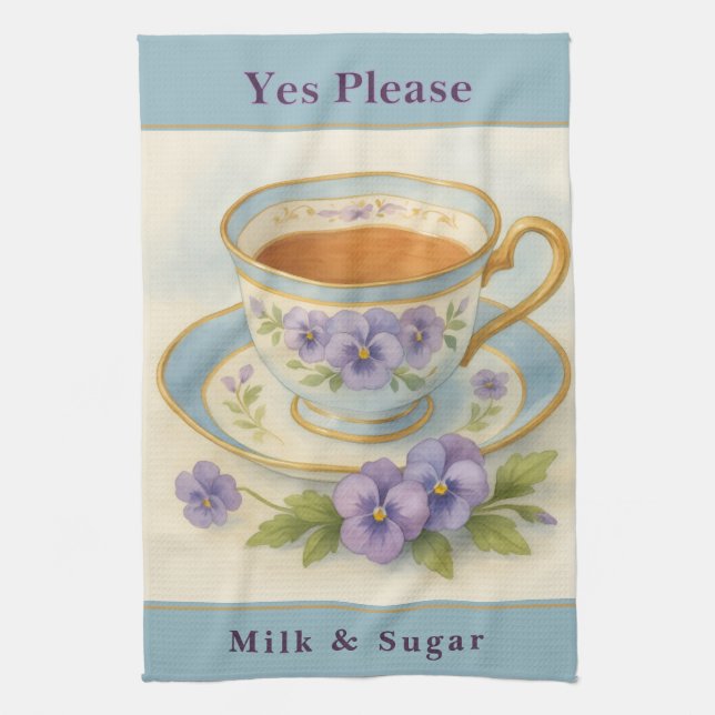 Küchenhandtuch | Vintage-Teetasse und Stiefmütterc Geschirrtuch (Vertikal)