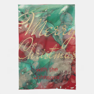 Küchenhandtücher frohe Weihnachten farbenfroh Gold Geschirrtuch