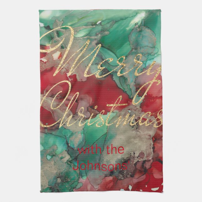 Küchenhandtücher frohe Weihnachten farbenfroh Gold Geschirrtuch (Vertikal)