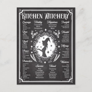 Küchenhexerei Magie Wissensdiagramm Vintage Postkarte