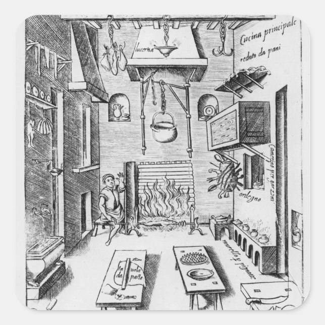 Kücheninnere Quadratischer Aufkleber (Vorderseite)