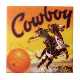 Küchenkachel im Vintage-Stil mit Etikett Cowboy Ro Fliese