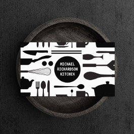 Küchenkollektion schwarz/weiß mit schwarzem Logo Visitenkarte