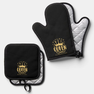 Küchenkönigin Goldkrone Benutzerdefinierter Name Ofenhandschuh & Topflappen-Set