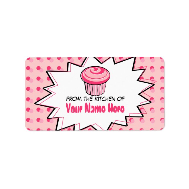Küchenlabels - Pop Art - Pink Cupcake Adressaufkleber (Vorne)