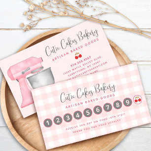 Küchenmixer Blush Rosa Gingham Karo Bäckerei Koch Treuekarte