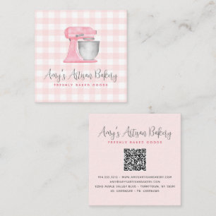 Küchenmixer QR-Code Blush Rosa Gingham Bäckerei Quadratische Visitenkarte