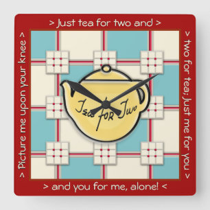 Küchenmuster aus den 40er Jahren mit gelbem Teekes Quadratische Wanduhr