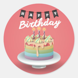 Kuchenschwarzflagge alles Gute zum Geburtstag 3D Runder Aufkleber