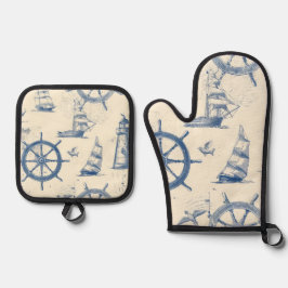 KüchenSet mit Meereselementen Ofenhandschuh & Topflappen-Set