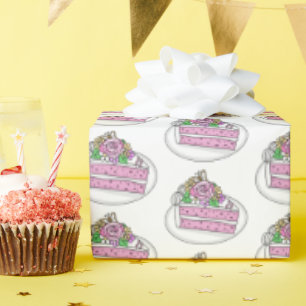 Kuchenstück mit Blume und Schmetterlingen Geschenkpapier