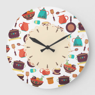 Küchentopf-Wannengeräte, die Küchenuhr kochen Große Wanduhr