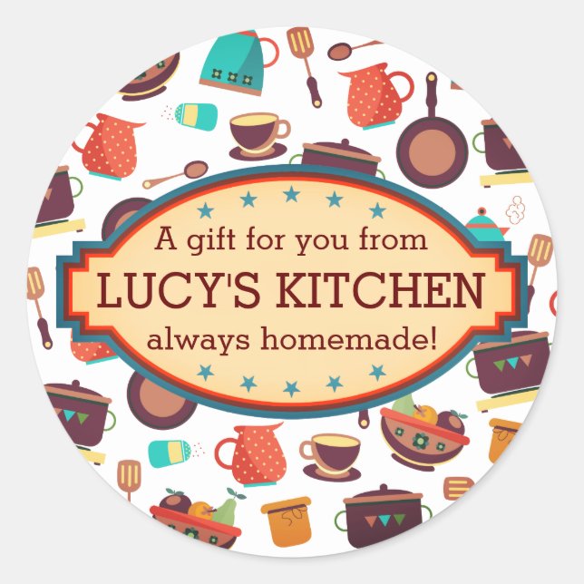 Küchentöpfe Küchenutensilien Kochen Catering Koch Runder Aufkleber (Vorderseite)