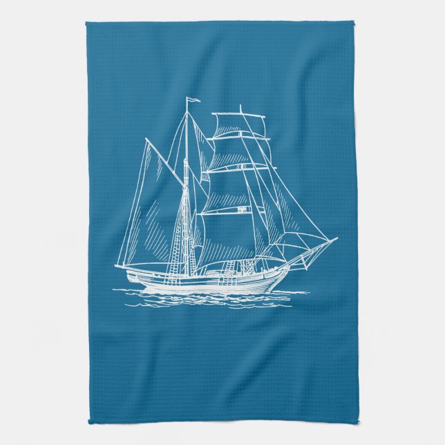 Küchentuch Blaues Segelschiff Schiff nautisch (Vertikal)
