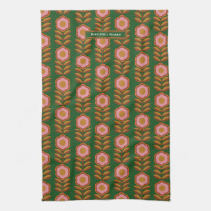 Küchentuch, Vintage-Blumen pink-grünes Muster Geschirrtuch
