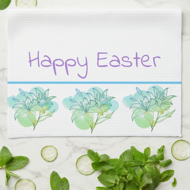Küchentücher Happy Osterfest Lilien (Gefaltet)