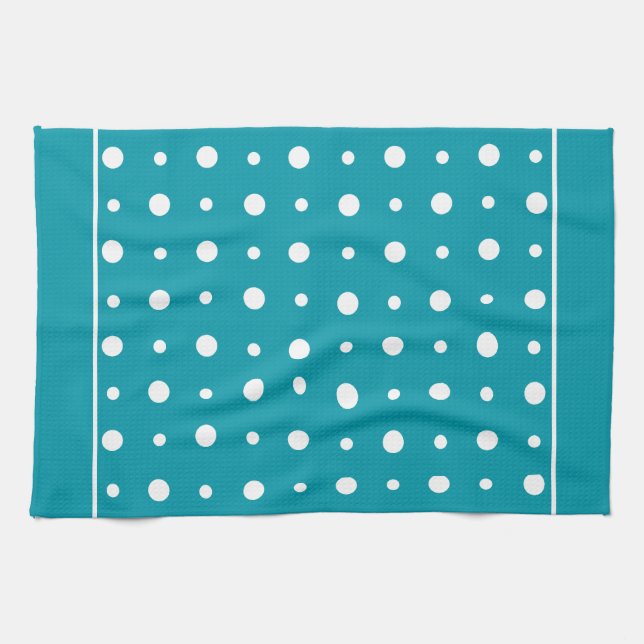 Küchentücher, Teetücher Polka Dosen, weiß auf Aqua Handtuch (Horizontal)